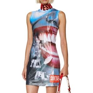 NWT Diesel Artistic Print Mini Dress - Red and Blue